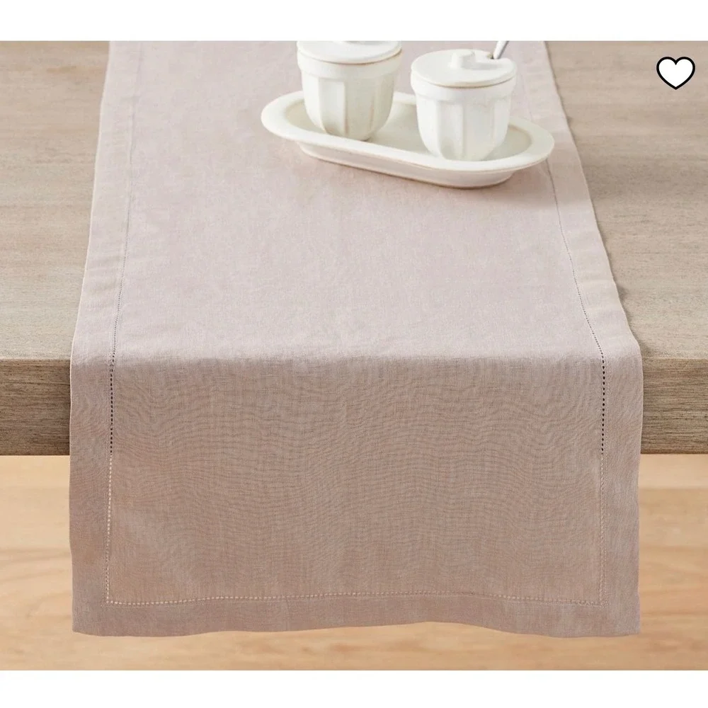 Pottery Barn Belgian Flax Linen Classic Table Runner 16x108 Smoky Quartz New